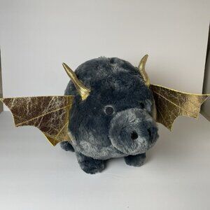 Flying Dragon Pig Plush Piggy Bank Coin Gray Gold Stuffed Animal Large Toy